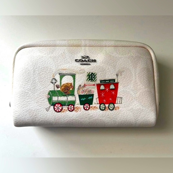 Coach Authentic Christmas Leather Train cosmetic bag - Picture 1 of 6